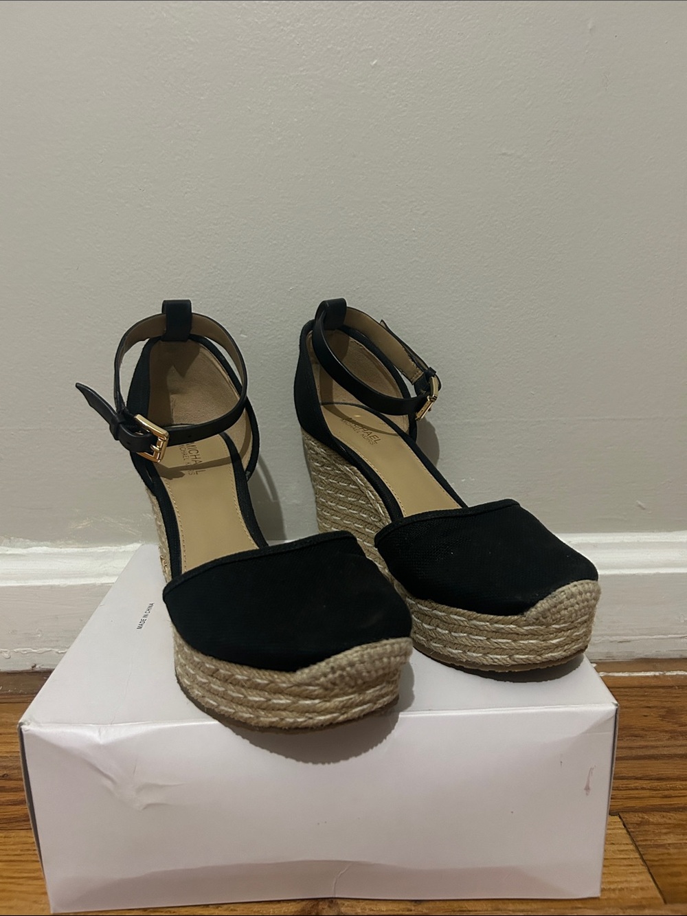 Michael Kors Black Espadrille Wedge Sandals with Ankle Strap